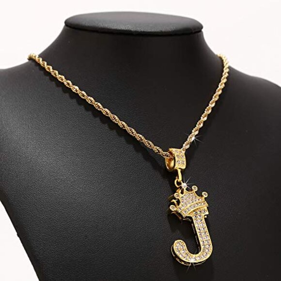 Gold Plated Letter Necklace Crown Pendant 23 Inch Chain Elegant Jewelry Gift - Picture 4 of 7
